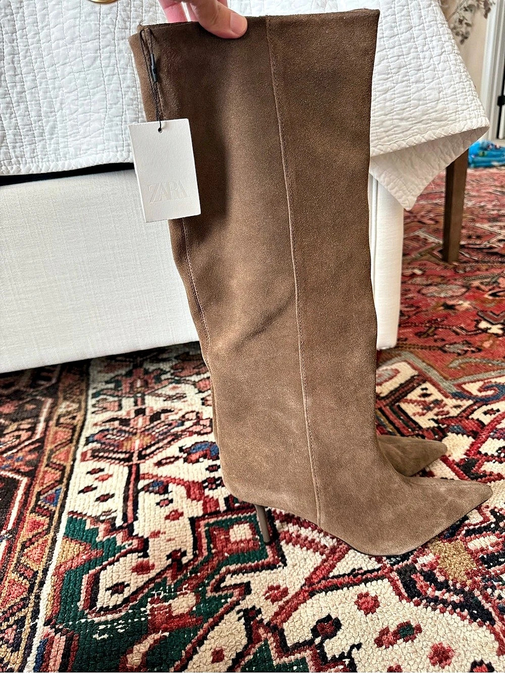 ZARA Split Suede Heeled Boots Brown